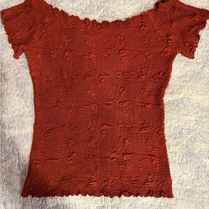 Rust Textured Off-Shoulder Top